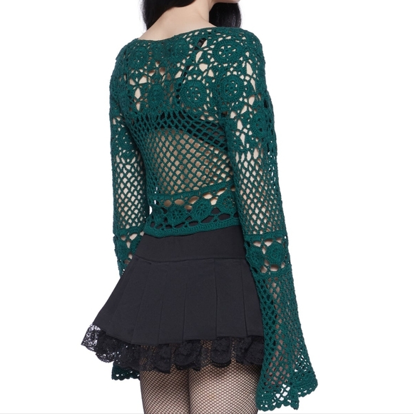 Dolls Kill Dark Green Crochet Cardigan - Picture 2 of 4